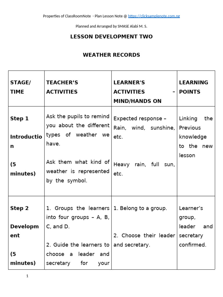 Weather Records Lesson Plan Guide | PDF | Teachers | Learning