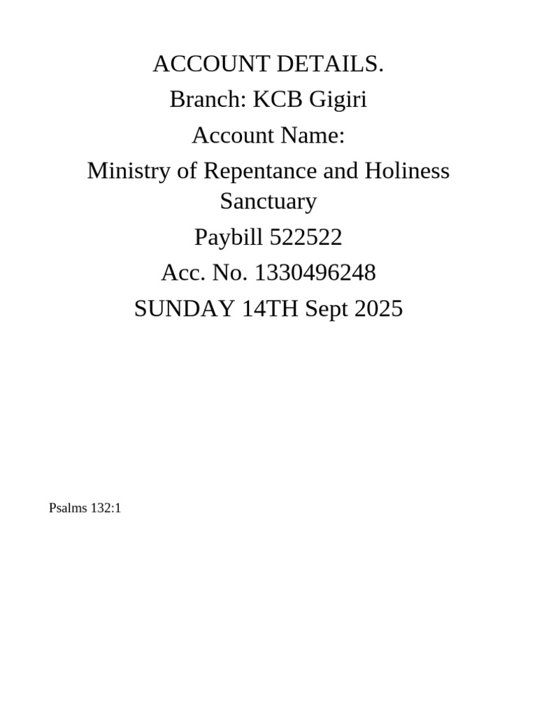 KCB Account Details for Ministry | PDF