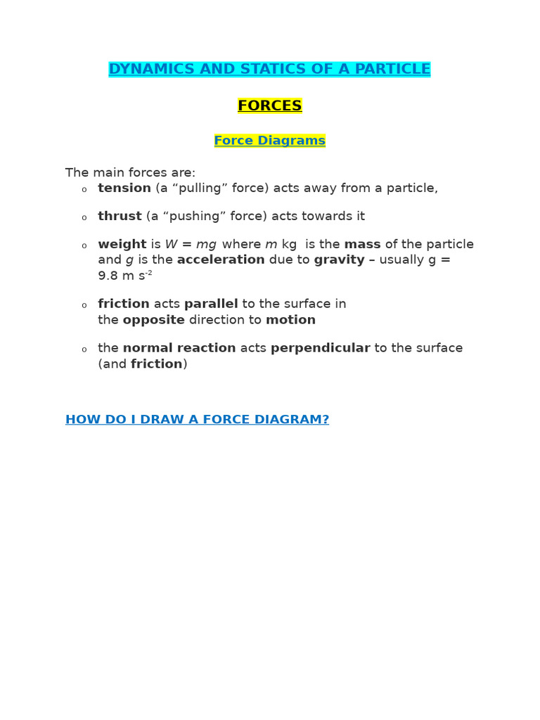 Topic 3 - DYNAMICS AND STATICS OF A PARTICLE | PDF | Force | Friction