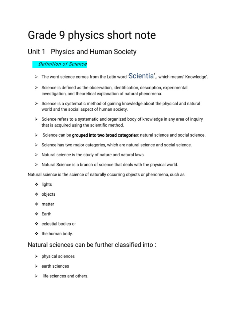 Grade 9 Physics Overview and Importance | PDF