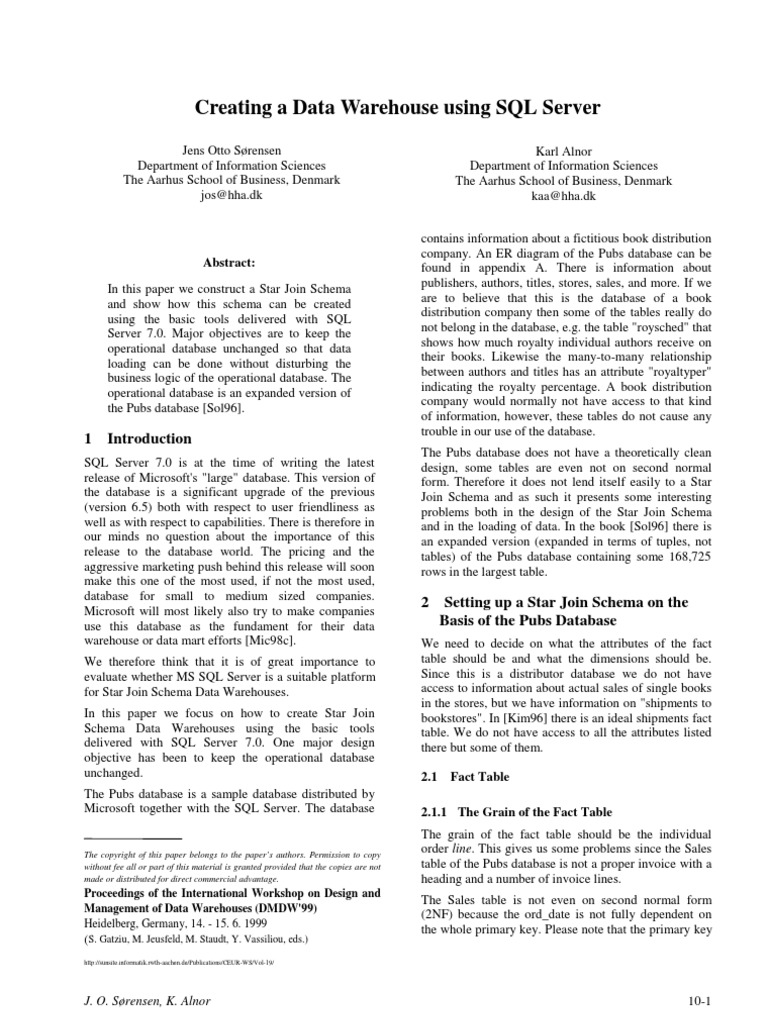 Creating A Data Warehouse Using SQL Server: Abstract | PDF | Microsoft ...