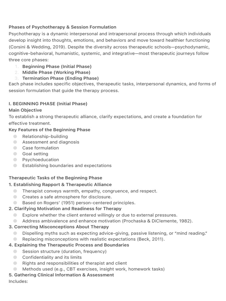 Phases of Psychotherapy & Session Formulation | PDF | Psychotherapy ...