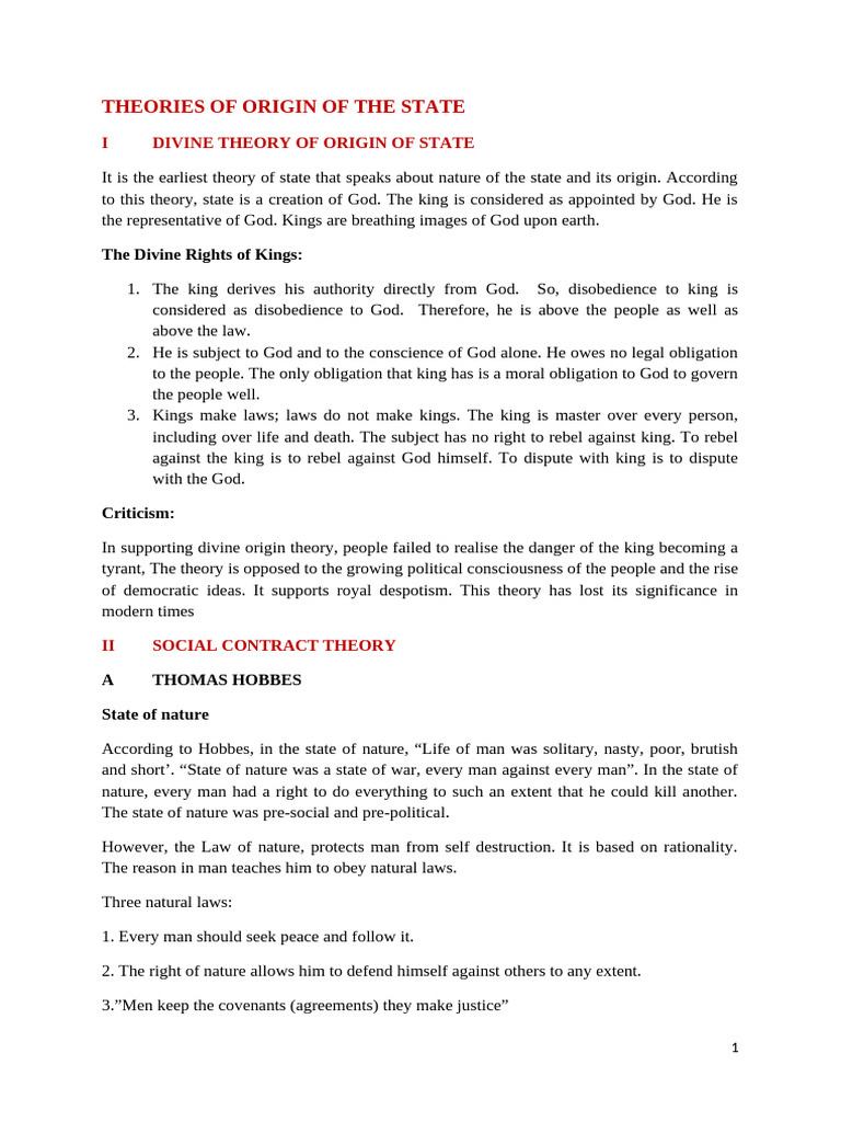 Theories of State Origin Explained | PDF | Social Contract | Natural Law