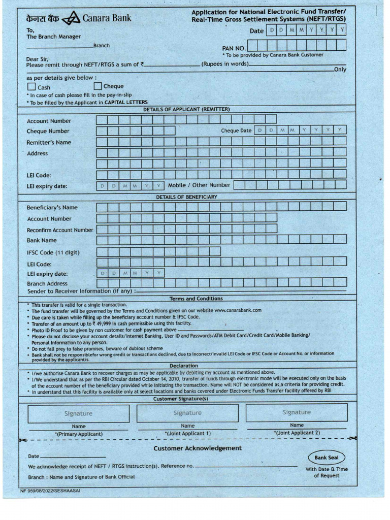 Rtgs Neft Form | PDF