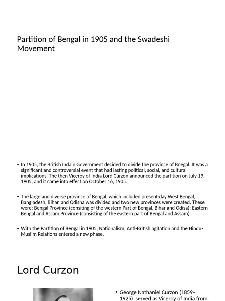 Bengal Partition 1905 and Swadeshi Movement | PDF | Partition Of India ...