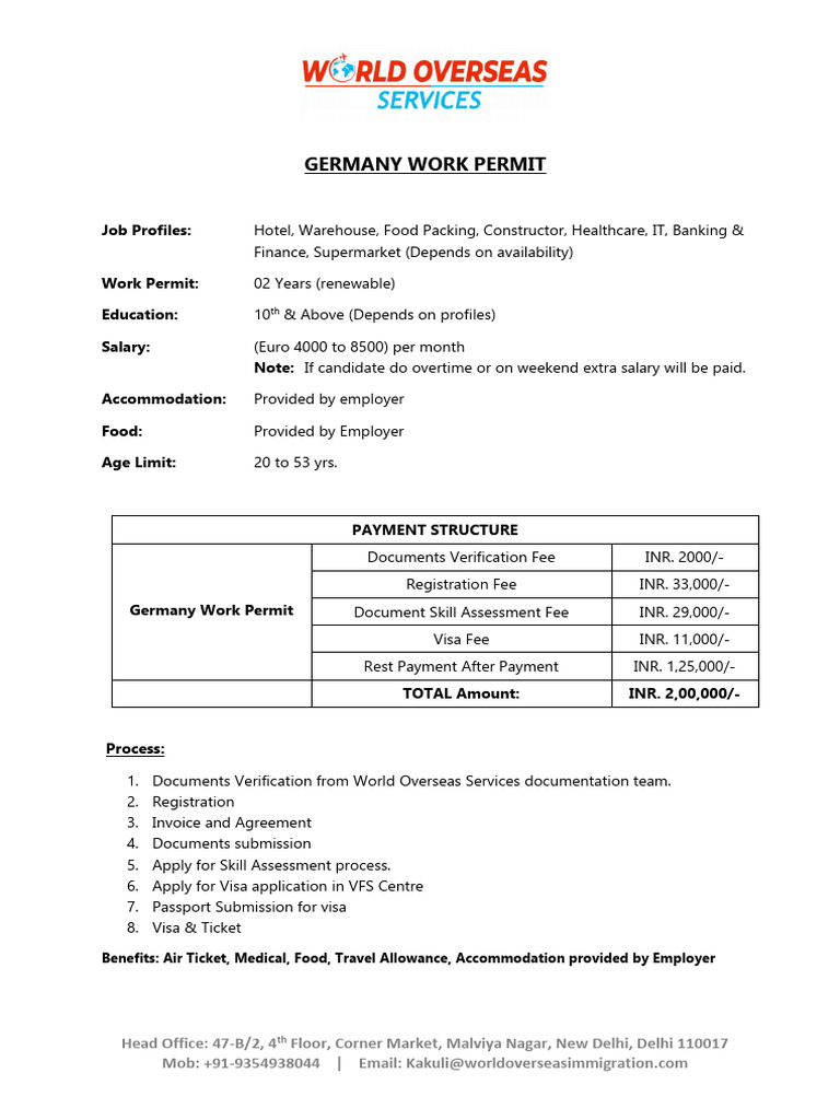 Germany Work Permit Details and Fees | PDF