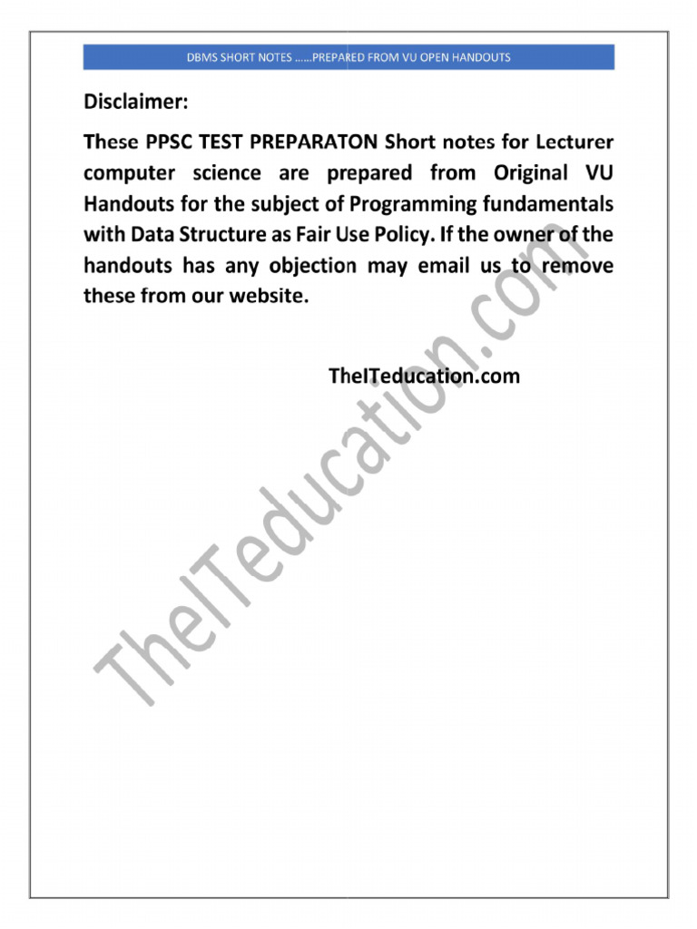PPSC DS With C Short Notes Part 1 Student | PDF