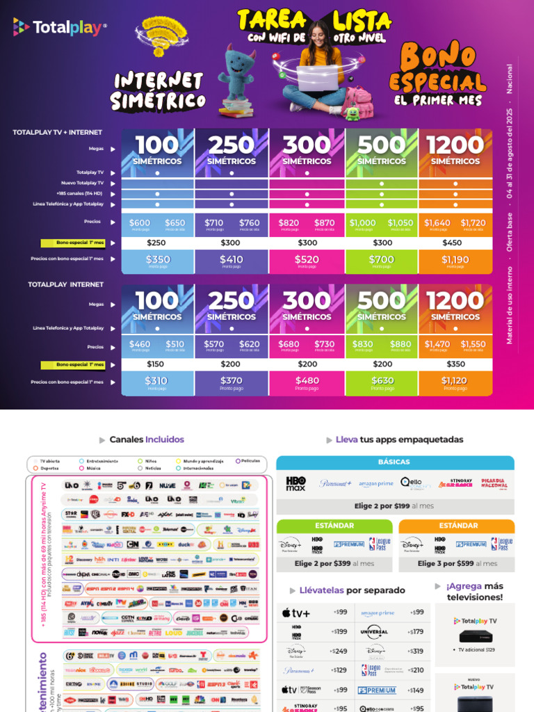 Precios y Planes de Totalplay TV e Internet | PDF