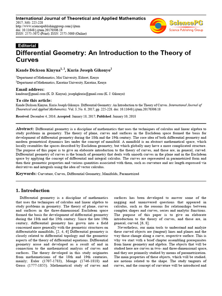 Introduction to Differential Geometry Curves | PDF | Manifold | Geometry