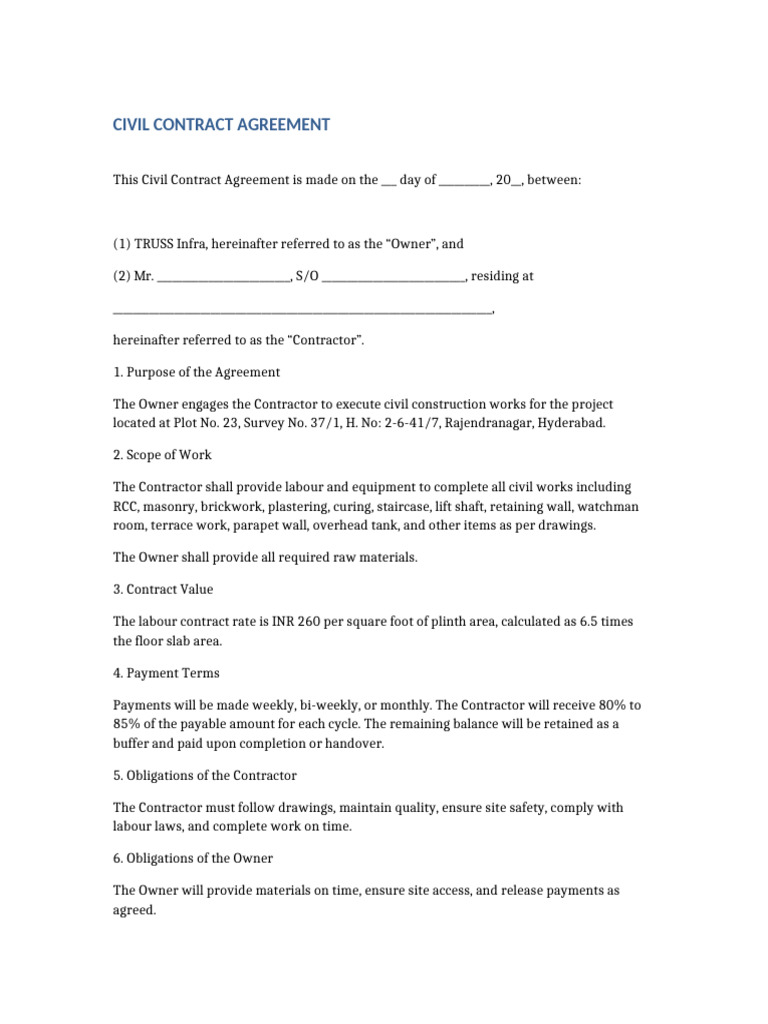 Civil Contract Agreement | PDF