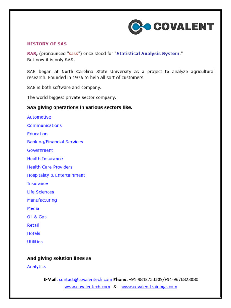 History and Functionality of SAS Software | PDF | Sas (Software) | Software