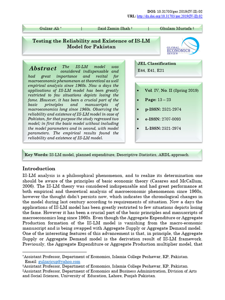 IS-LM Model Reliability in Pakistan | PDF | Macroeconomics | Economies