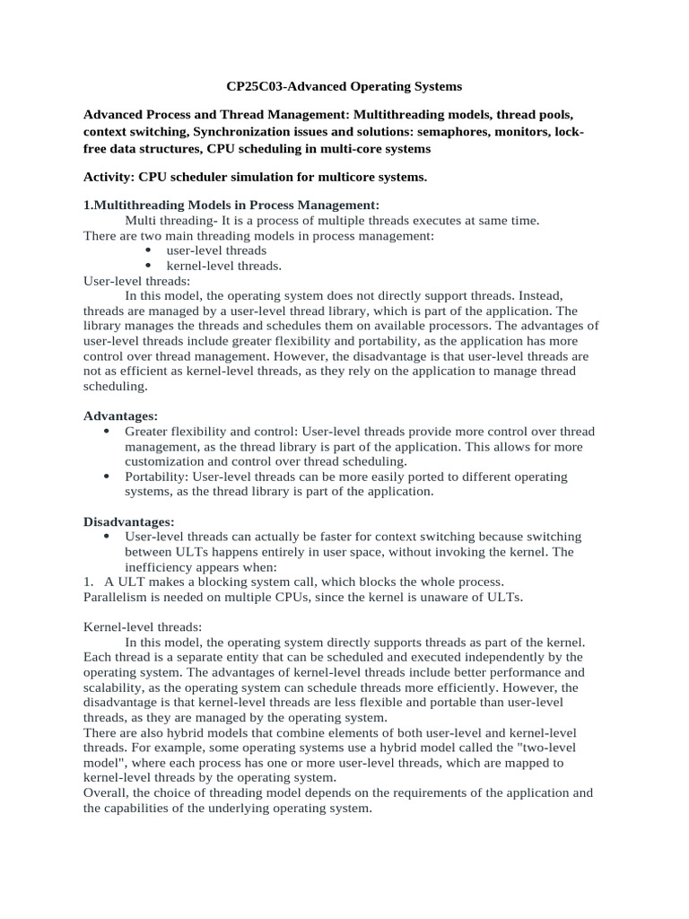 Advanced Thread Management in OS | PDF | Thread (Computing) | Computer ...