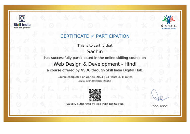 Web Design Course Certificate - Hindi | PDF
