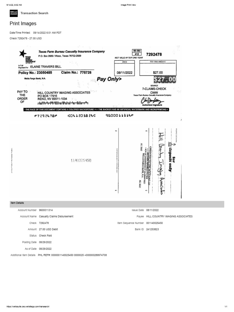 Check Payment Details for Claim 7292478 | PDF