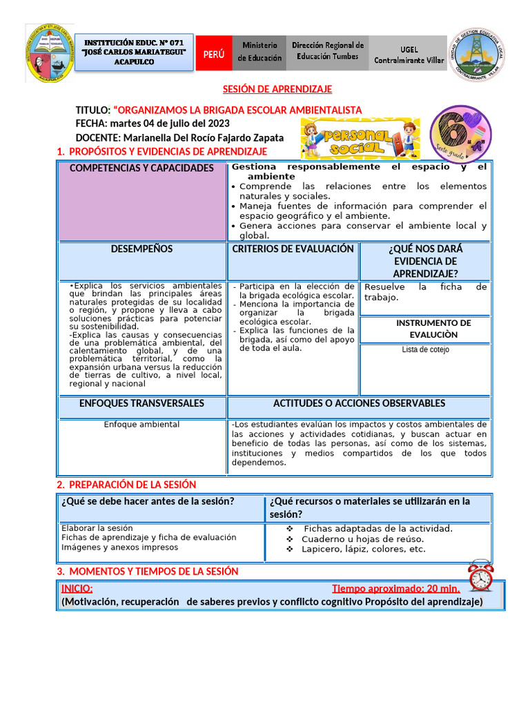 M - 04 (PS) Organizamos La Brigada Escolar Ecologica | PDF ...