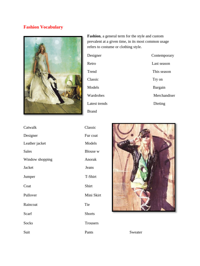 Essential Fashion Vocabulary Guide | PDF | Fashion | Sweater