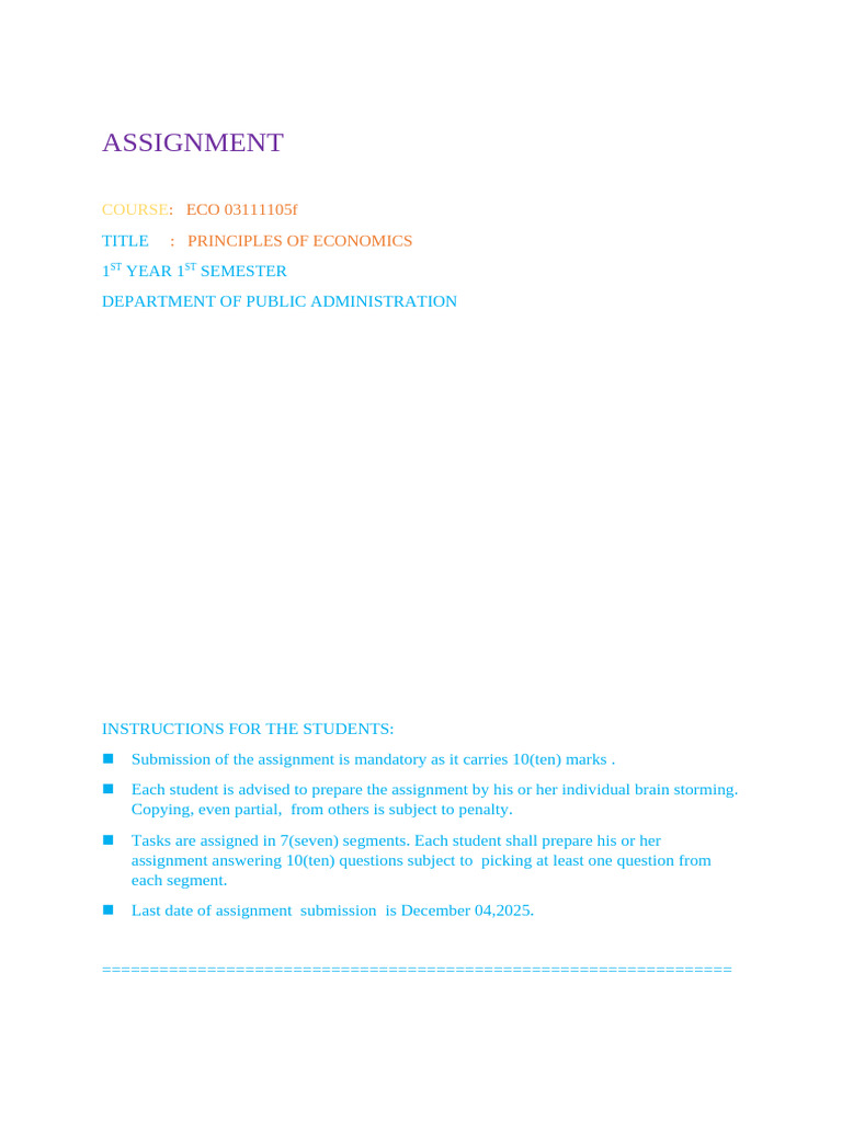 Principles of Economics Assignment Guide | PDF | Elasticity (Economics ...