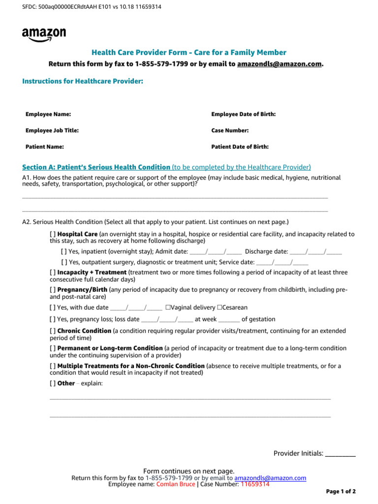 FMLA Care Provider Form for Employee | PDF | Patient | Hospital
