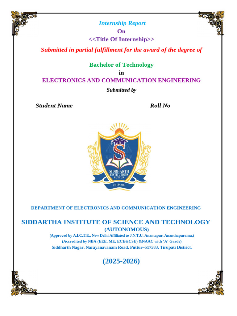 Internship Cover Page (2025 26) 1 | PDF