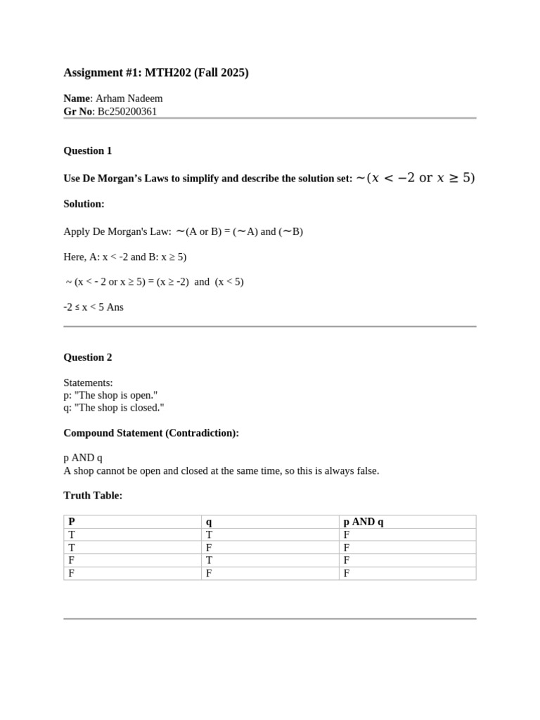 MTH202 Assignment No1 | PDF