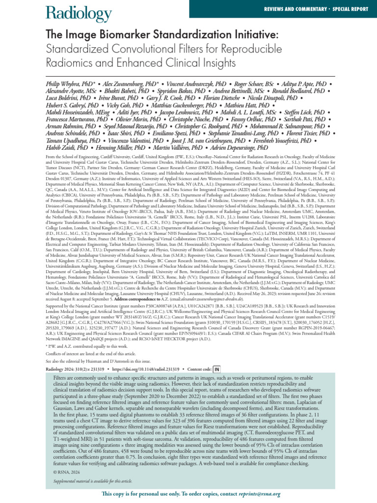 Whybra Et Al 2024 The Image Biomarker Standardization Initiative ...