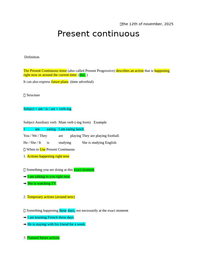 Present Continuous | PDF