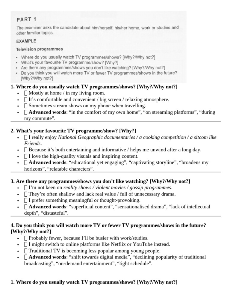 Cam 13 Speaking Part 1 Test 1 | PDF