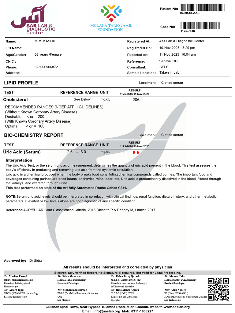 Comprehensive Lab Report for Mrs. Kashif | PDF | Medical Specialties ...