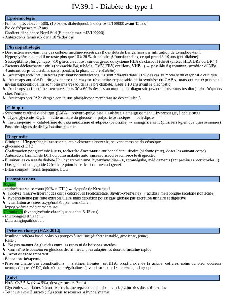Diabète de type 1 : Épidémiologie et prise en charge | PDF ...