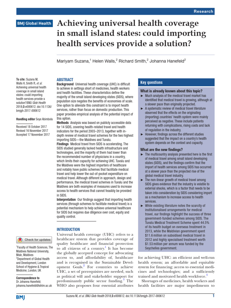 Hay - Achieving Universal Health Coverage in Island States | PDF ...
