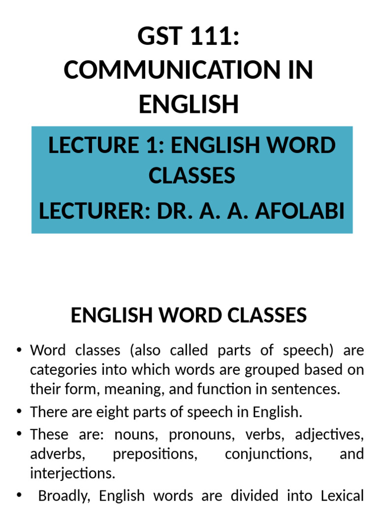 English Word Classes Explained | PDF | Part Of Speech | Grammatical Gender