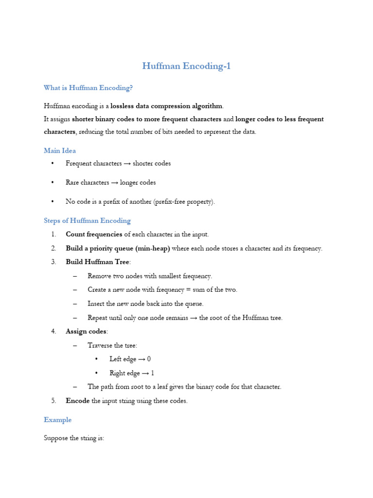 Huffman Encoding: A Lossless Compression Guide | PDF