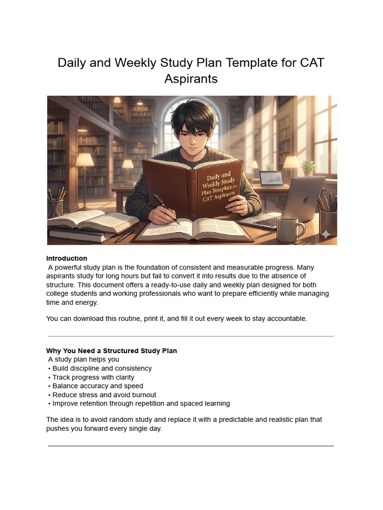 CAT Study Plan Template for Success | PDF