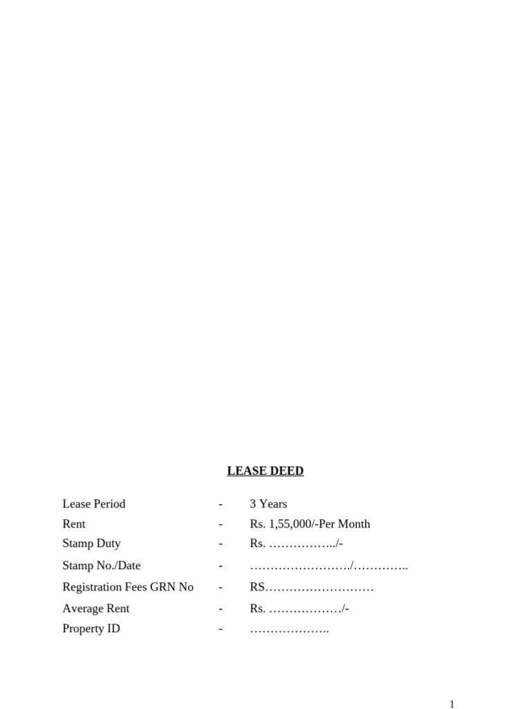Registered Lease Deed Blank | PDF | Lease | Civil Law (Common Law)