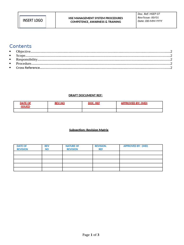 HSE Training Competence Procedures | PDF | Safety