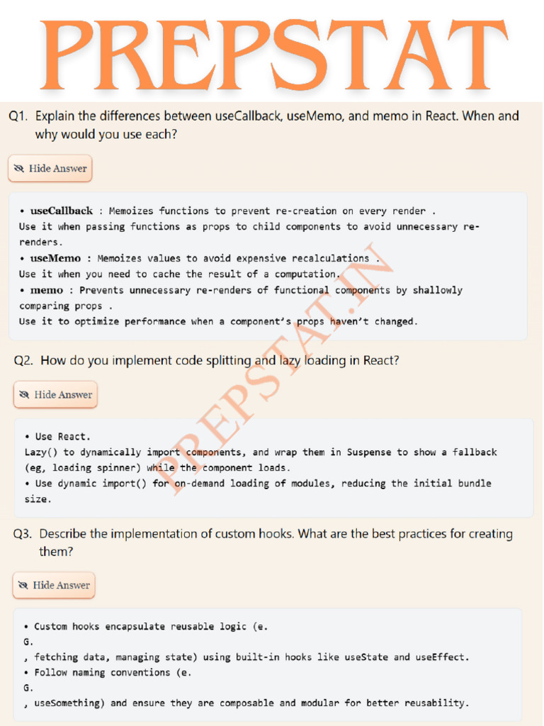 Most Asked React Advance Interview Questions | PDF