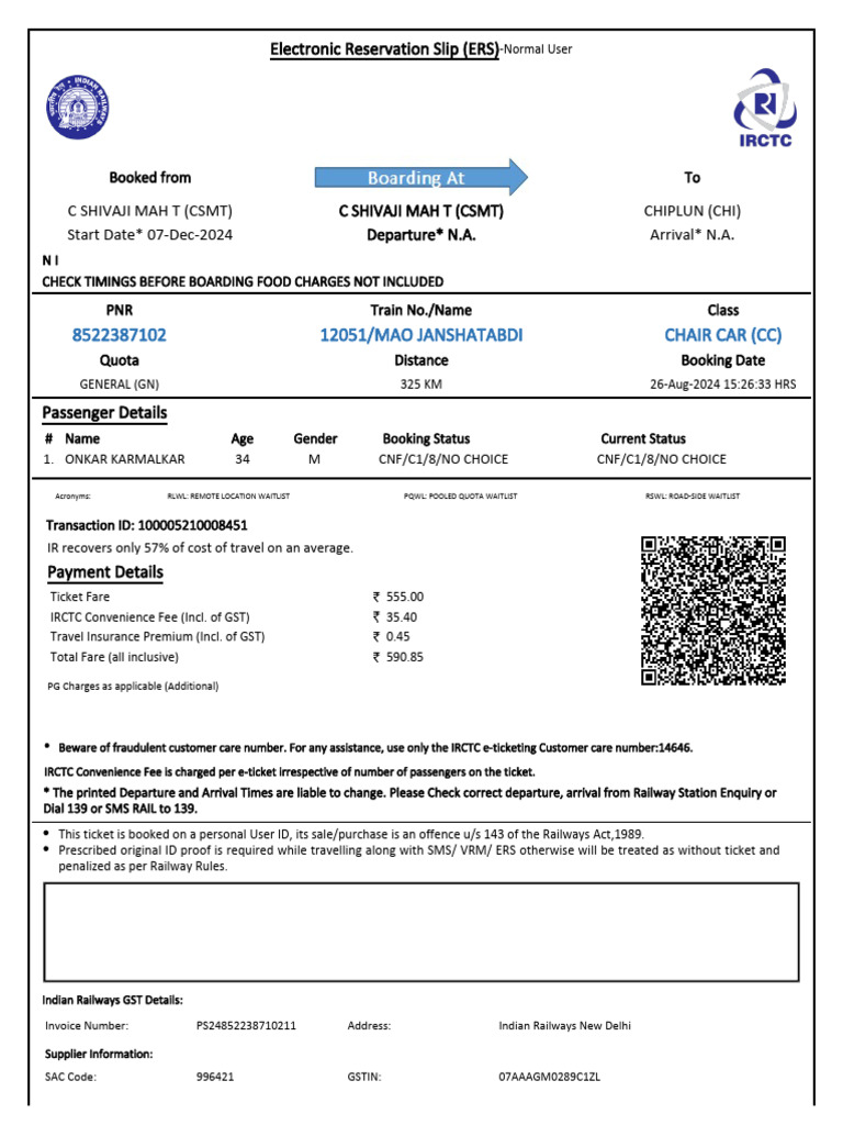 Ticket_8522387102 | PDF | Identity Document | Payments