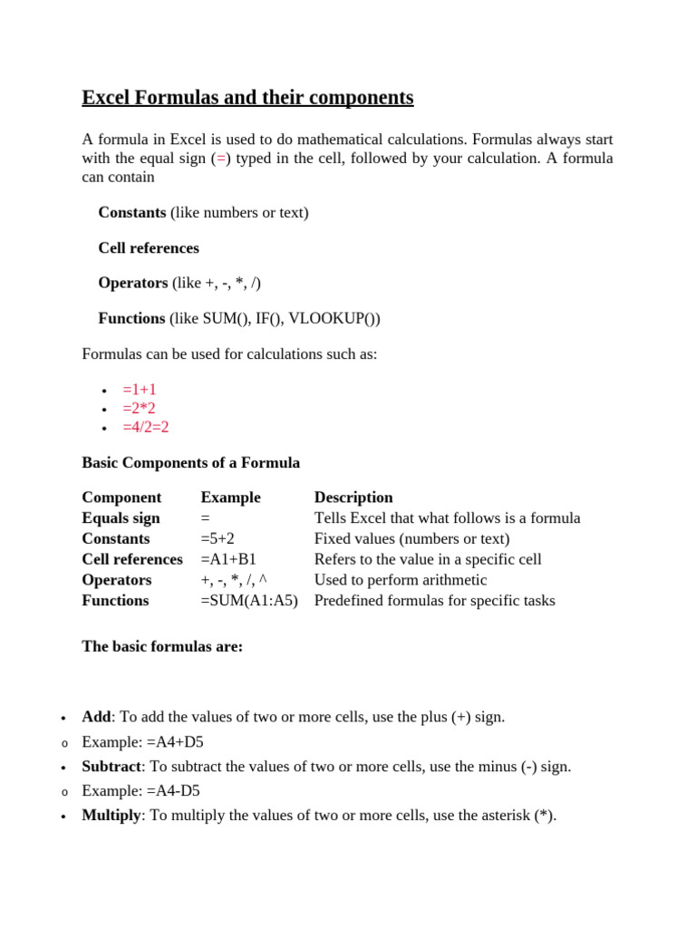 Excel Formulas: Basics and Functions | PDF | Function (Mathematics ...