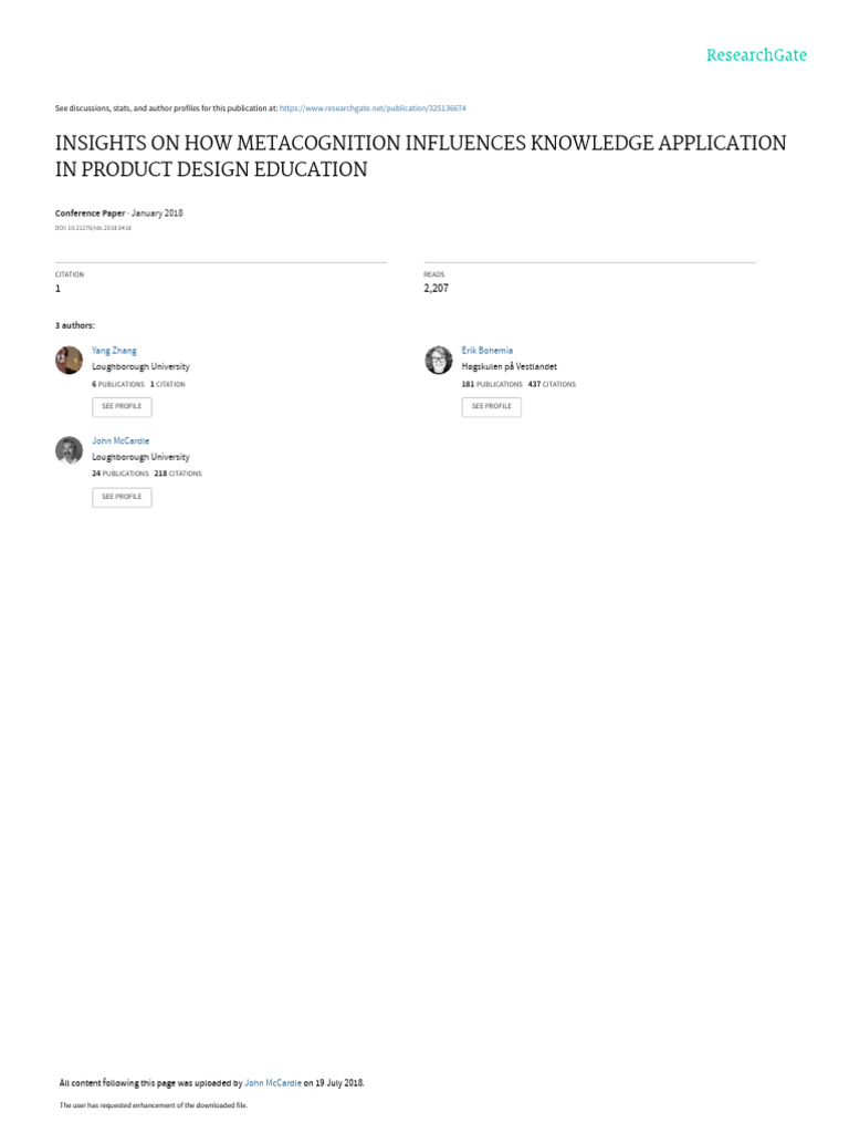 Metacognition in Product Design Education | PDF | Creativity | Knowledge