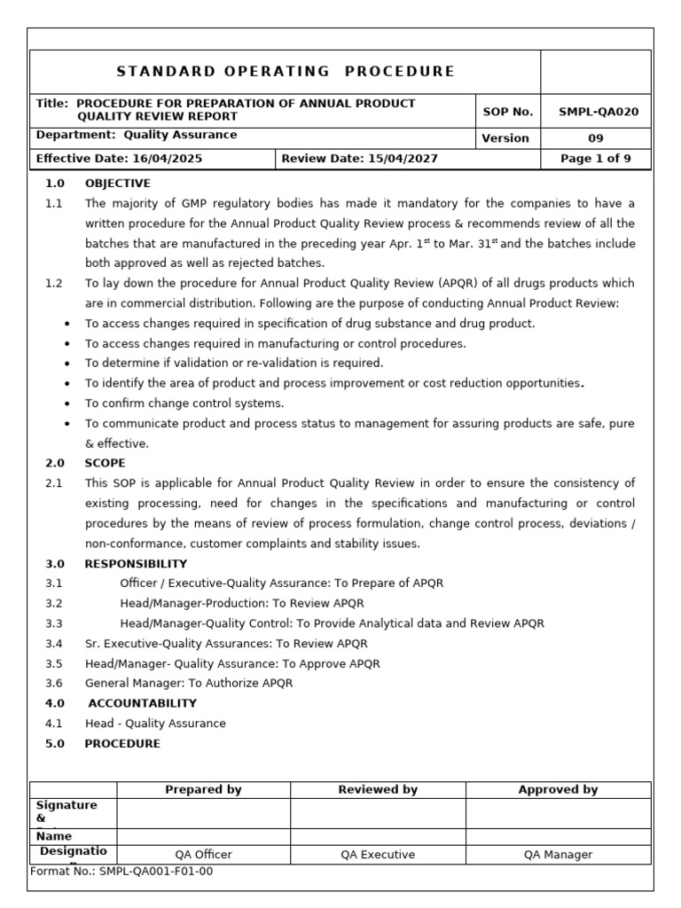 Smpl-Qa020 Apqr | PDF | Quality Assurance | Specification (Technical ...