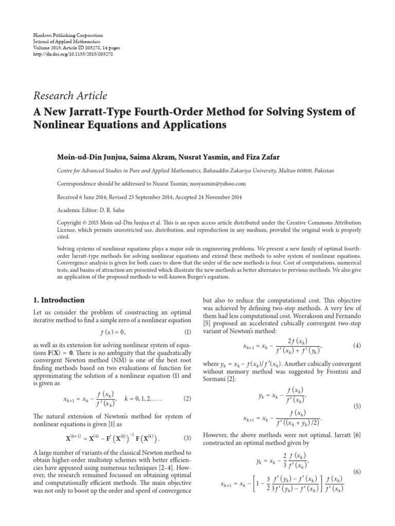 A New Jarratt Type Fourth Order Method For Solving | PDF | Equations ...