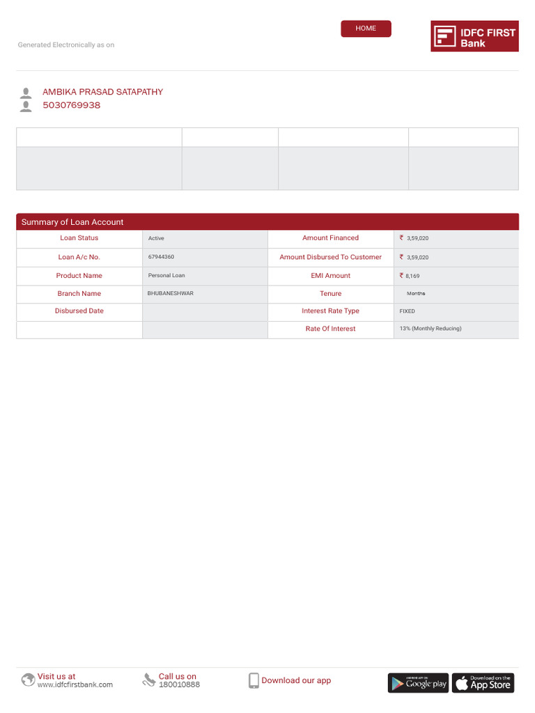IDFC First Bank Personal Loan Statement | PDF | Banks | Cheque