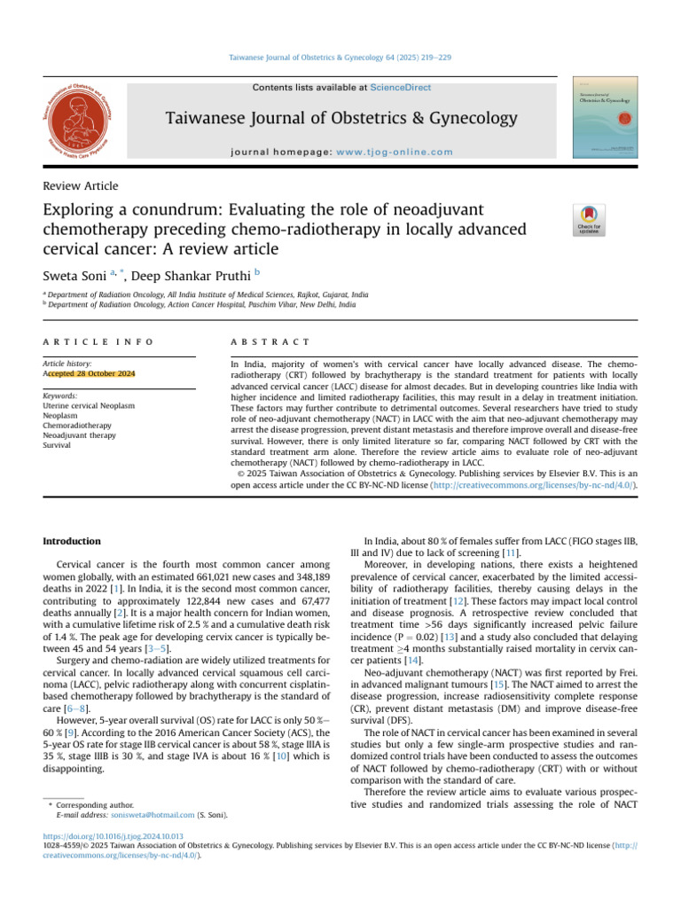 Neoadjuvant Chemotherapy in Cervical Cancer | PDF | Cervical Cancer ...