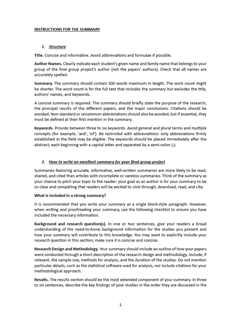Guidelines for Writing Effective Summaries | PDF | Methodology ...