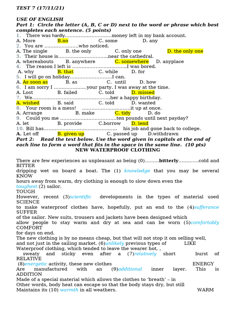 Test 7 | PDF | Clothing
