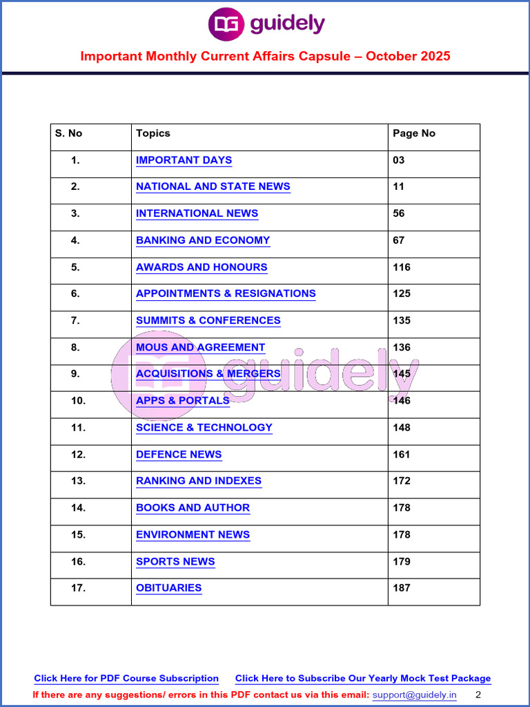 October 2025 Current Affairs Summary | PDF | Loans | Reserve Bank Of India