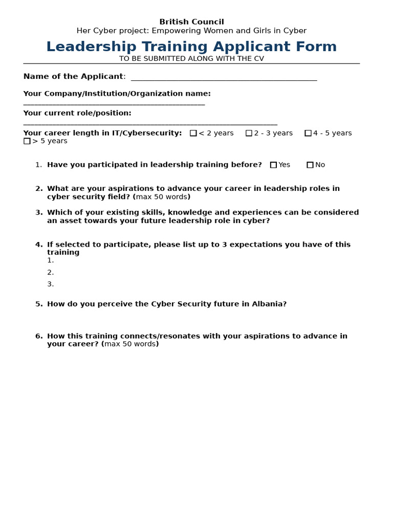 Application Form Leadershiptraining | PDF
