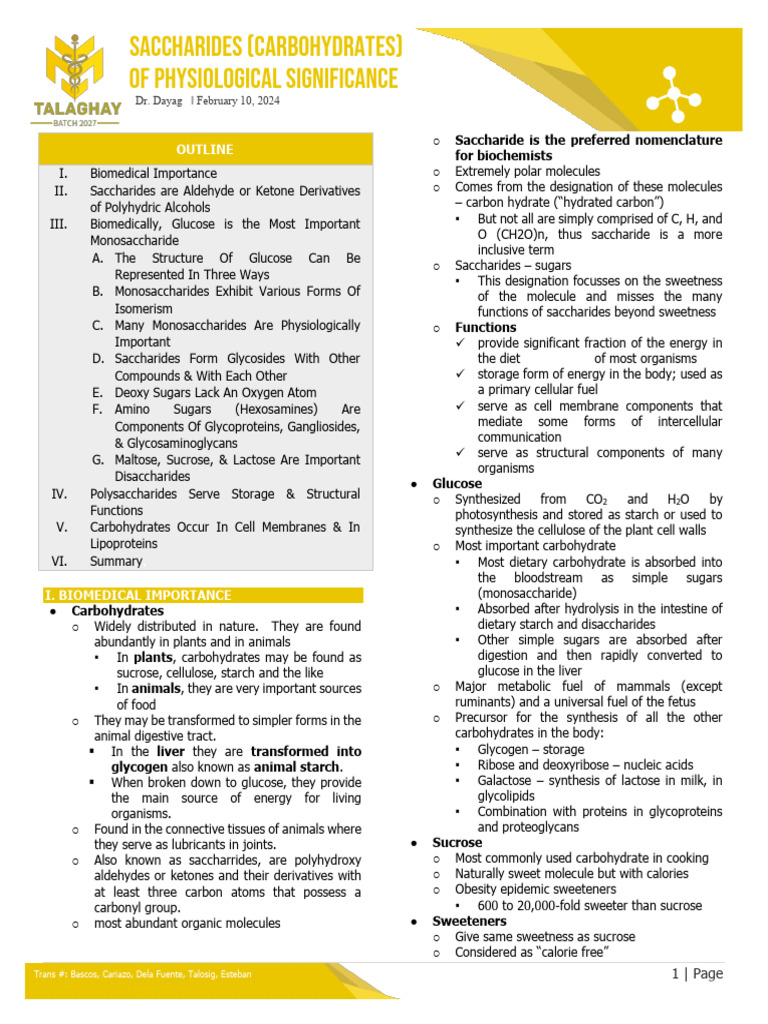 Biochem - s2t2 - Saccharides of Physiological Significance | PDF ...