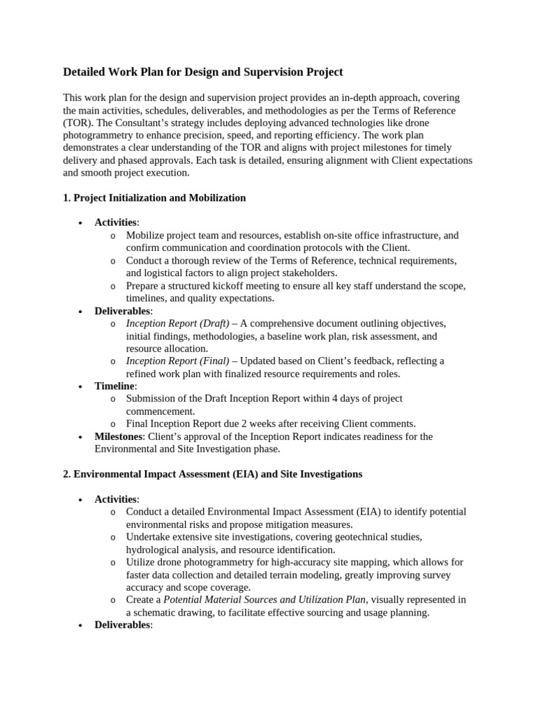 Design and Supervision Project Work Plan | PDF | Environmental Impact ...